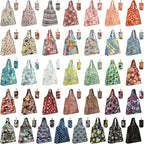Foldable Shopping Bags 10pcs Reusable - Lightweight Waterproof Polyester Tote Bags with Storage Pockets & Cute Patterns, Eco-Friendly Grocery Bags in Random Colors
