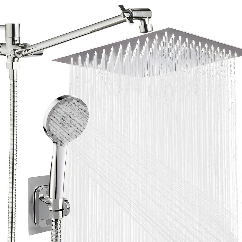 High Pressure Shower Head with Handheld Combo 9-Spray Settings 8 10 12 Inch Rainfall Stainless Steel Hose Adjustable Bracket Chrome Black