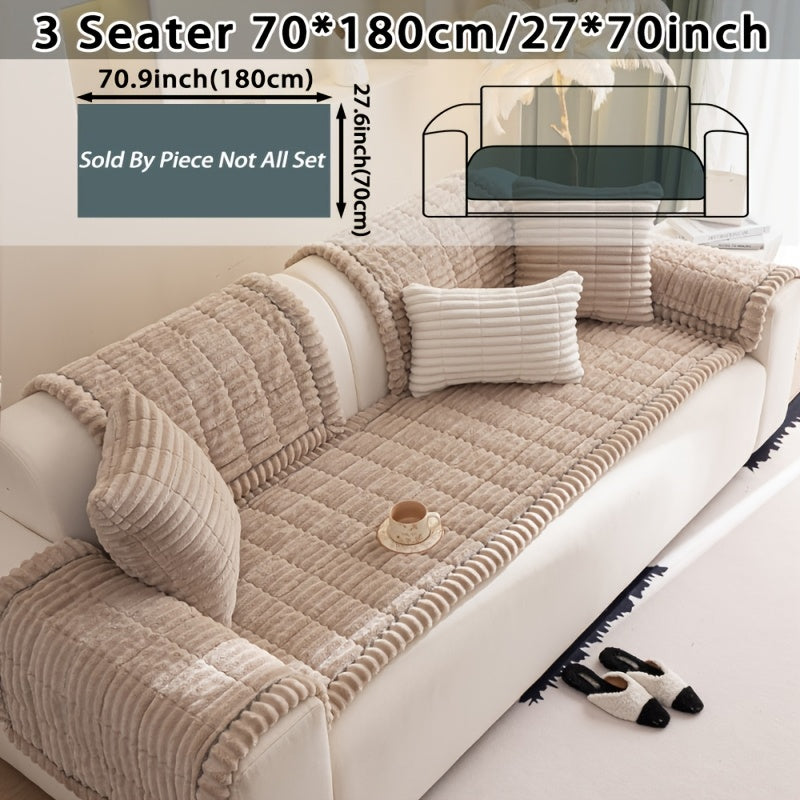 Boho Plush Sofa Cover with Ruffled Edges – Thick Warm Pet-Friendly Couch Protector, Bohemian Style Home Decoration Slipcover for Living Room Sofa Couch Furniture
