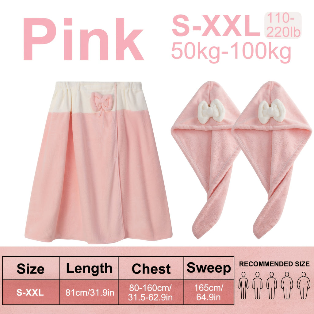 Adjustable Bath Wrap Skirt Set with Triangular Hair Drying Cap – Sizes S-XXXXL Spa Towel Wrap for Women, Home, Travel & Steam Room