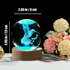 3D Hummingbird Crystal Ball Night Light Colorful LED Wooden Base Laser Engraved Hummingbird Statue Home Office Decor Holiday Gift for Teens Friends
