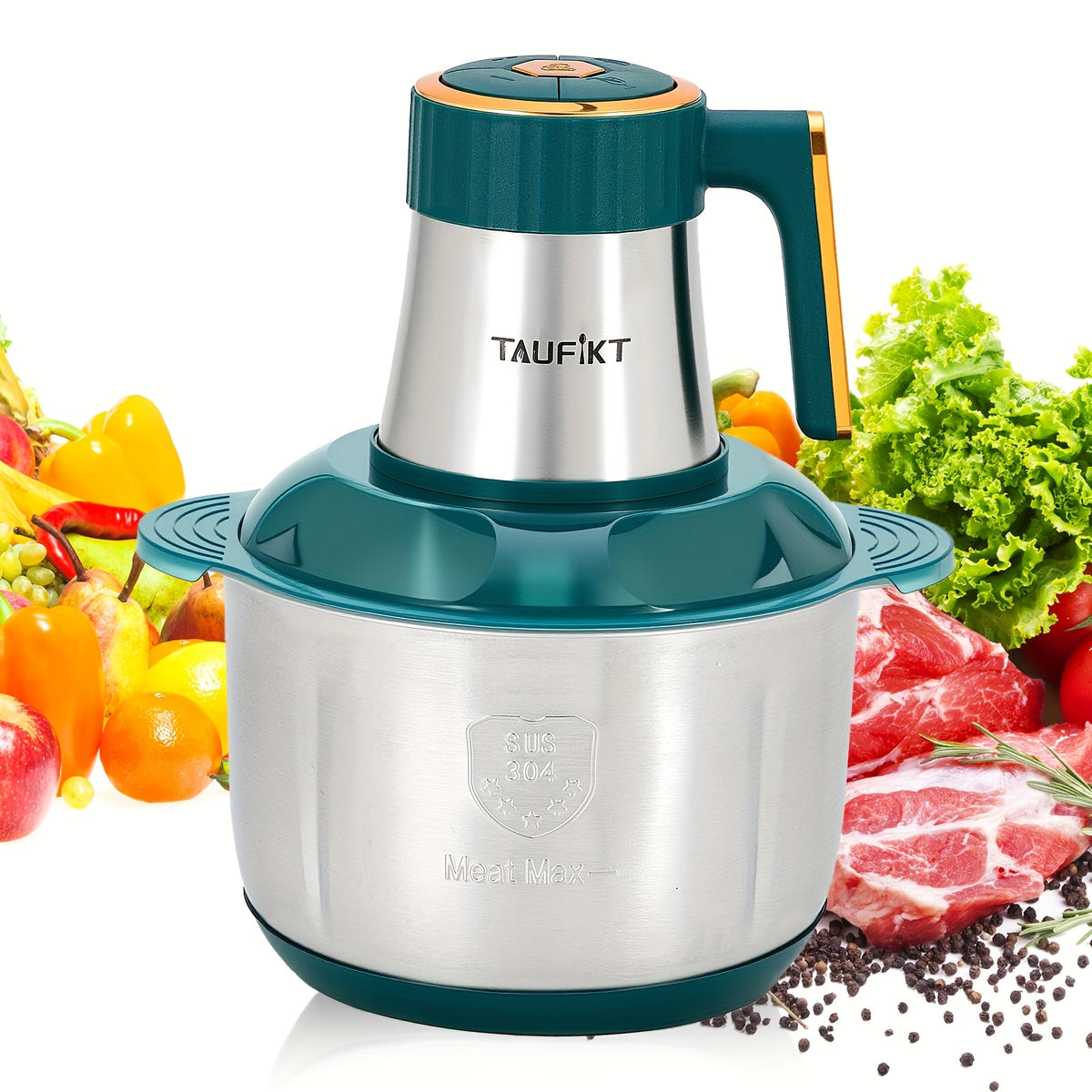 Electric Meat Grinder 1.32 Gal 5-Speed Multifunctional Food Chopper with 6 Blades - Household Mincer for Meat Vegetables Garlic Puree Juice Noodles Baby Food, Blue/Green