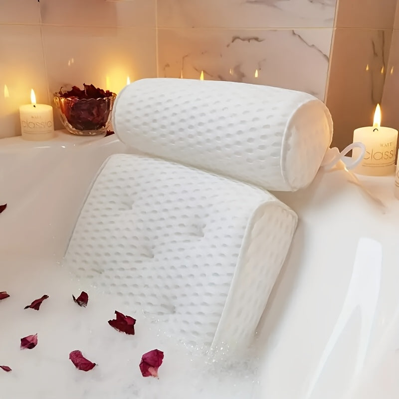 4D Grid Bath Pillow with Neck and Back Support - Bathtub Pillow with 6 Suction Cups, Quick-Drying Machine-Washable Spa Bathtub Cushion, Relaxation Gift for Women and Men