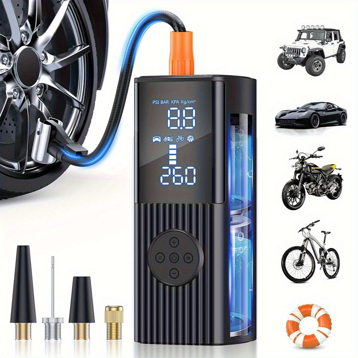Cordless Tire Inflator 210PSI 22-Cylinder Digital Pressure Gauge Rechargeable LED Light Portable Air Pump for Car Motorcycle Bicycle Ball