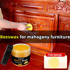 Beeswax Wood Furniture Polish & Protector with Sponge, Natural Bee Oil for Wooden Furniture Floor Maintenance Anti-Crack & Shine Restoration, 40g All-Wood Surface Care
