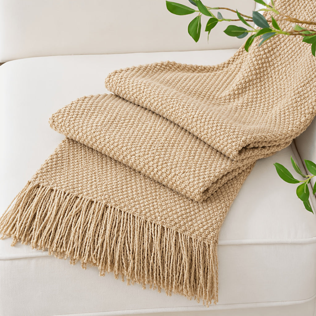 Chunky Tassel Throw Blanket Soft Cozy Textured Farmhouse Knit Blanket for Couch Sofa Bed Living Room Bedroom Travel Decor 10 Colors