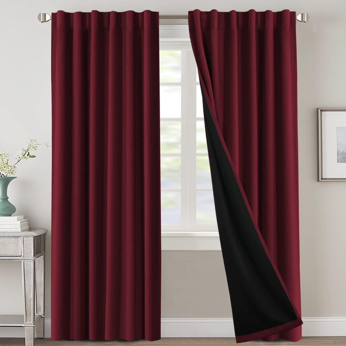 Blackout Curtains 2 Panels 100% Room Darkening 96 Inch Long – Triple Weave Thermal Insulated Back Tab & Rod Pocket Window Drapes for Bedroom & Living Room