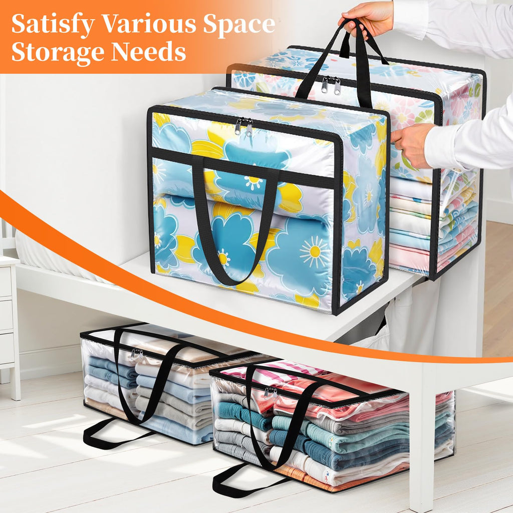 Clear Clothes Storage Bags 6-Pack 15.85 Gallon PVC Foldable Closet Organizer Under Bed Storage Containers with Zippers for Comforter Blanket Bedding Duvet – Transparent Moving Packing Bags