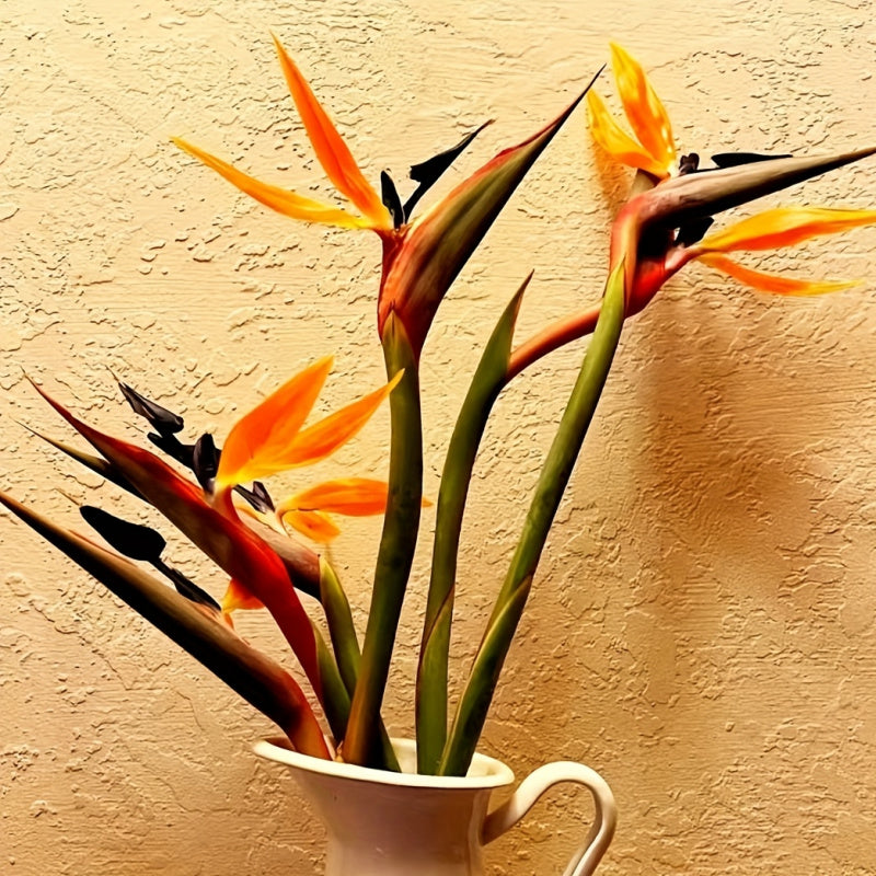 Artificial Bird of Paradise Flowers – 5-Stem Faux Strelitzia Bouquet with Orange & Purple Petals, Lifelike Plastic Stems for Home, Office & Wedding Table Centerpieces