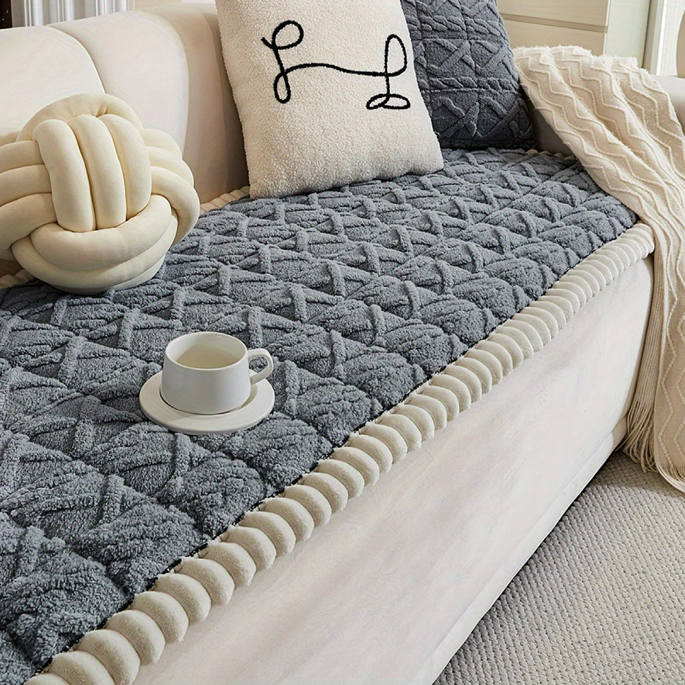 Boho Quilted Fleece Sofa Cover Thick – 400g Plush Polyester, Non-Slip, Pet-Friendly, Machine Washable, 2/3/4 Seater, Bedroom Living Room Office Decor, Grey