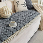 Boho Quilted Fleece Sofa Cover Thick – 400g Plush Polyester, Non-Slip, Pet-Friendly, Machine Washable, 2/3/4 Seater, Bedroom Living Room Office Decor, Grey