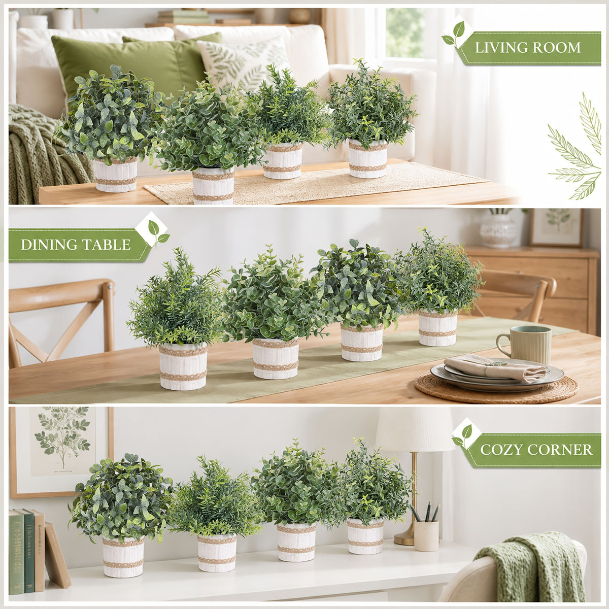 4-Pack Small Artificial Potted Plants Indoor Faux Greenery in Paper Pulp Pots for Shelf Desk Home Farmhouse Bathroom Room Decor