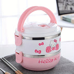 Hello Kitty Stainless Steel Lunch Box Bento Box for Girls - Officially Licensed Sanrio Cute Pink 2-Tier & 3-Layer Portable Lunch Container for School Picnic Kids Women, Food-Safe 304 Steel