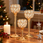 3-Piece Crystal & Metal Candle Holders Set – Windproof Elegant Taper Candle Holder for Christmas, Halloween, Wedding Centerpiece, Romantic Dinner, Anniversary & Birthday Home Decor Gift