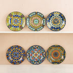 Bohemian Ceramic Salad Plates Set of 6 – 8.5 Inch Colorful Dessert Plate Set, Microwave Oven & Dishwasher Safe, Boho Style Kitchen Dishes