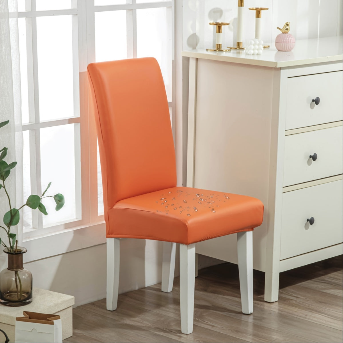 Dining Chair Covers Waterproof PU Leather Stretch Slipcover Set of 4 or 6 | Oil-Proof Universal Chair Protector for Dining Room Kitchen Hotel, 9 Colors