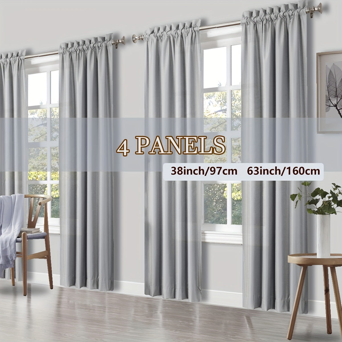 Solid Color Rod Pocket Light Filtering Curtains – 4 Panels Set for Living Room, Bedroom & Office | Multiple Sizes & 10 Colors | Simple Modern Window Panels