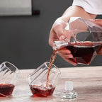 Diamond-Cut Whiskey Decanter Set with 2 Glasses & Wooden Rack – Creative Brick & Stone Pattern Liquor Holder for Bourbon, Scotch, Rum & Vodka | Unique Gift for Men