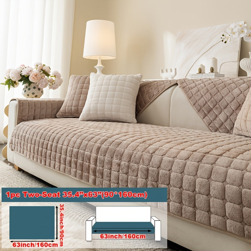 Short Plush Sofa Cover Soft Thick Pet Friendly All Season Sofa Protector Machine Washable for 1 2 3 4 Seater Living Room Bedroom Office Winter