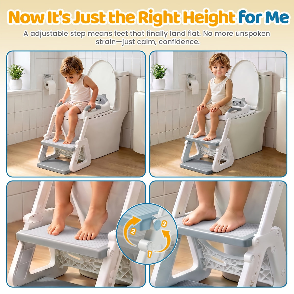 2-in-1 Potty Training Toilet Seat with Step Stool for Toddlers – Adjustable Height, Anti-Slip Pad & Splash Guard for Boys & Girls