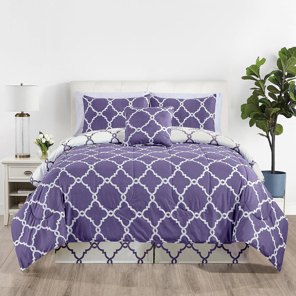 5-Piece Comforter Set – Reversible Quilted Down Alternative Bedding Set with Pillow Shams, Bed Skirt & Cushion | All Season | Twin, Queen, King