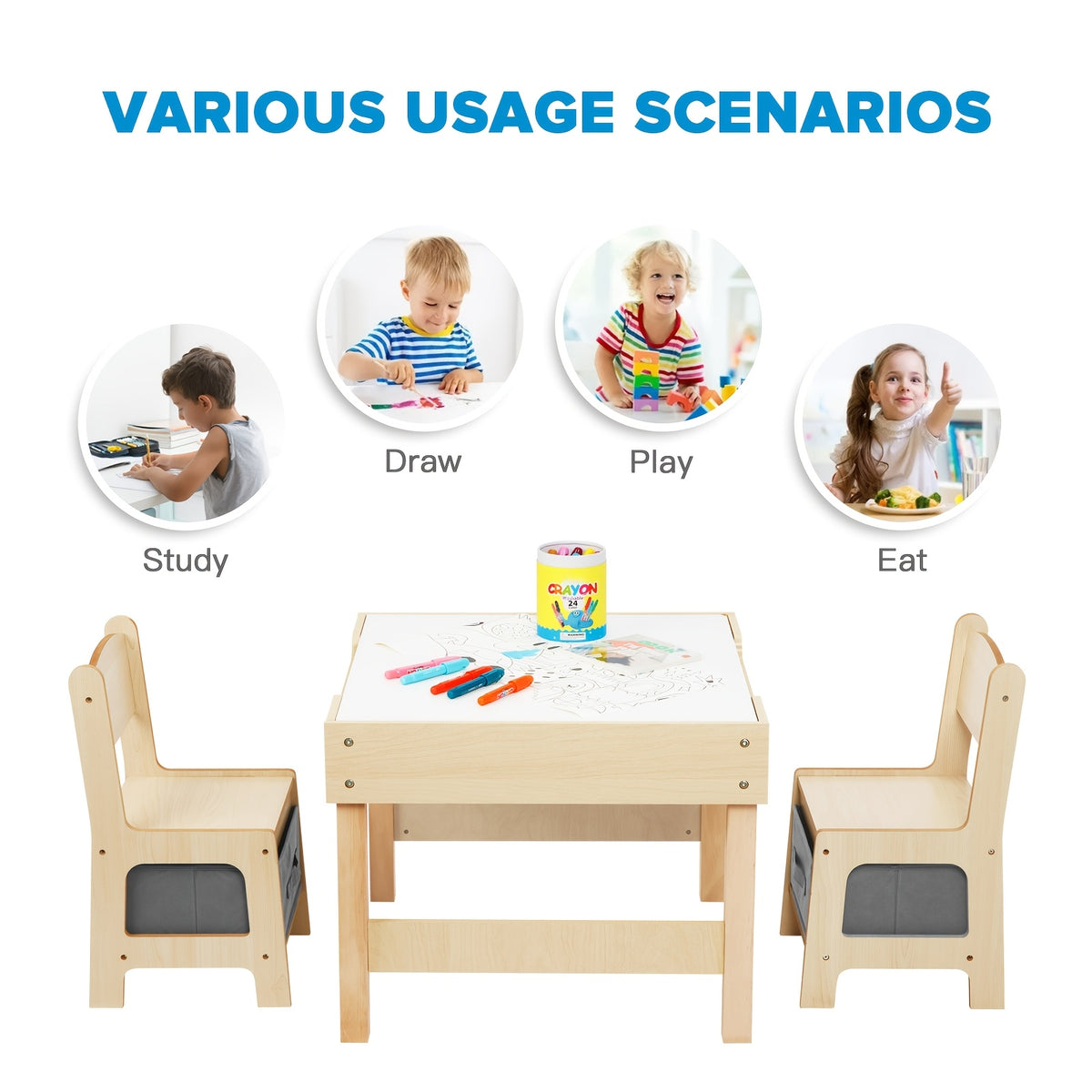 3-in-1 Kids Table and Chair Set Ages 3–7 with Versatile Tabletop & Storage Drawer – Children's Sensory Activity Table for Home, Nursery & Playroom, Premium Gift for Boys and Girls