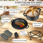 Cast Iron Dutch Oven Set 2-in-1 – 6.1QT Deep Pot & 1.9QT Frying Pan Lid, 6-Piece with Silicone Handles, Scraper & Iron Frame | Pre-Season Ready, Oven, Stove, BBQ & Induction Safe