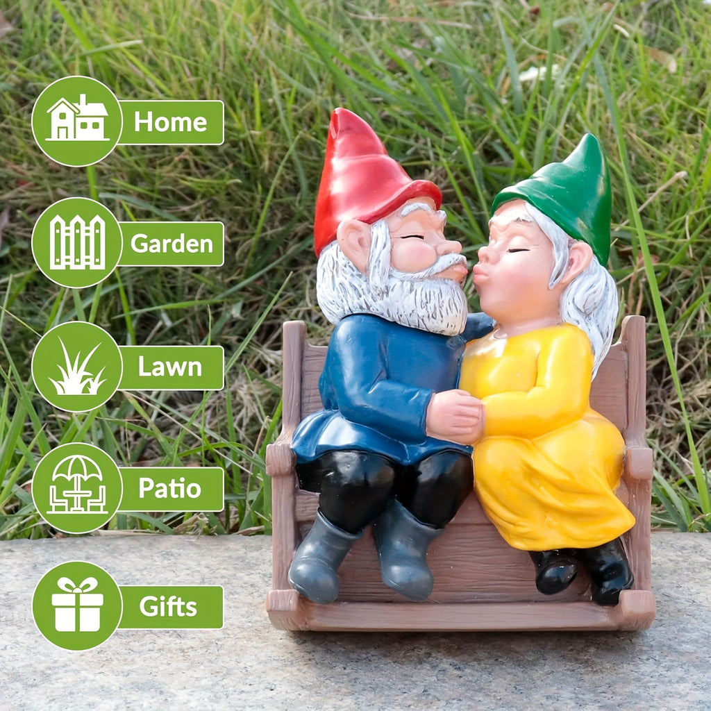 Kissing Couple Gnome Statue – Cute Garden Gnome Figurine for Indoor & Outdoor Decor | 5"L x 3.5"W x 6"H Romantic Gnome Sculpture | Valentine's Day, Wedding & Anniversary Gift
