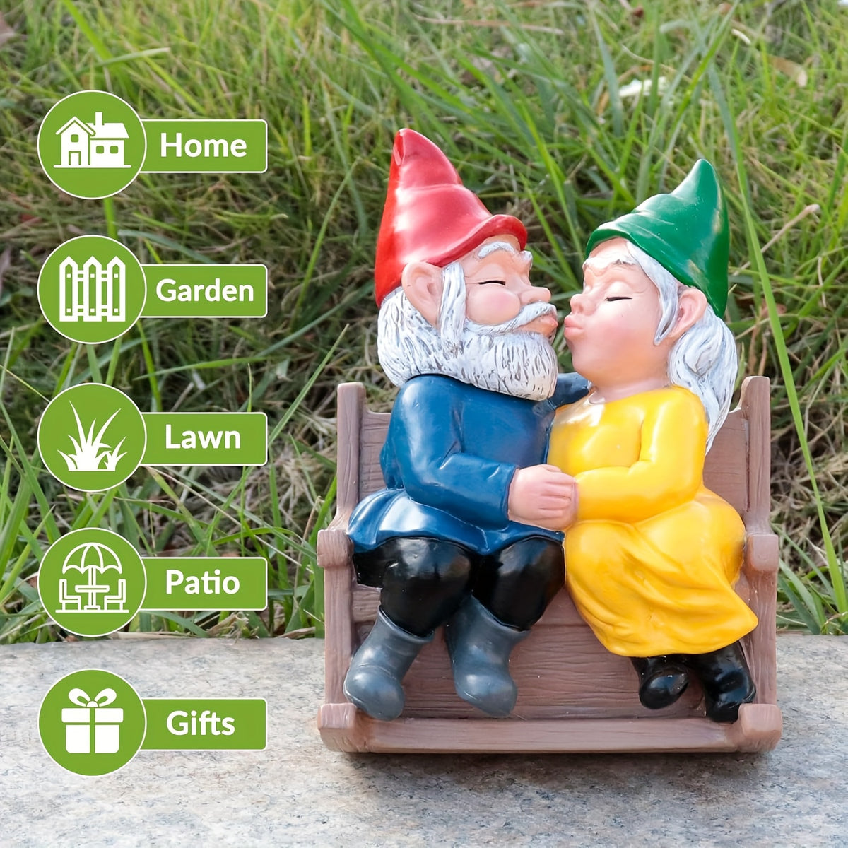 Kissing Couple Gnome Statue – Cute Garden Gnome Figurine for Indoor & Outdoor Decor | 5"L x 3.5"W x 6"H Romantic Gnome Sculpture | Valentine's Day, Wedding & Anniversary Gift