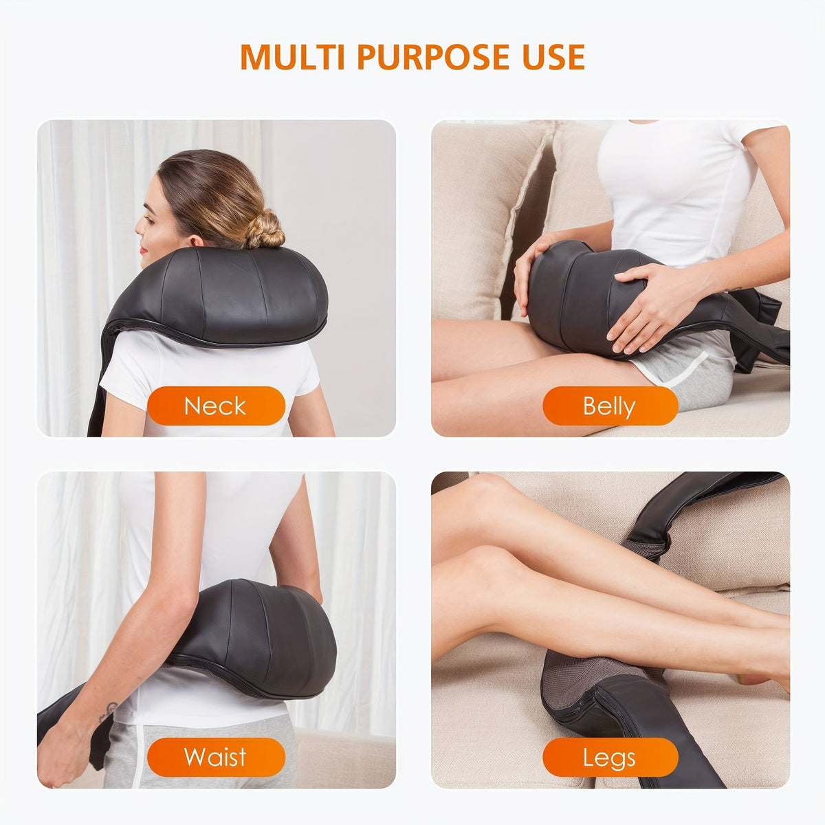 Cordless Shiatsu Neck Back Massager Pillow with Heat, 4D Kneading Deep Tissue Massage for Shoulder Back Leg Waist, USB Charging Wireless Electric Massage Machine