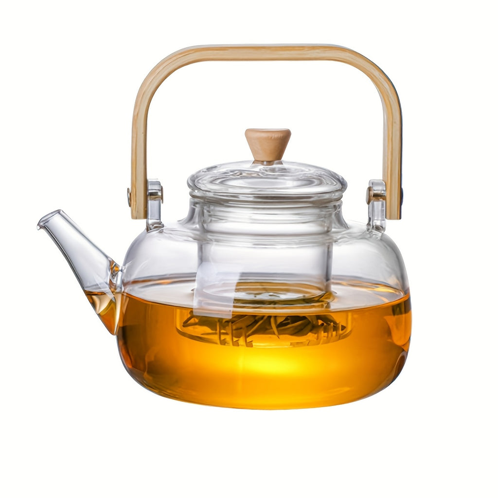 Glass Teapot with Removable Infuser 1000ml 33.81oz High Borosilicate Stovetop Safe for Open Flame & Electric Cooktop Loose Leaf & Herbal Tea Transparent