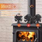 Wood Stove Fan Heat Powered Non-Electric Fireplace Fan for Wood Burning Stoves Pellet Stoves Log Burners with Thermometer – 4 to 7 Blade Options