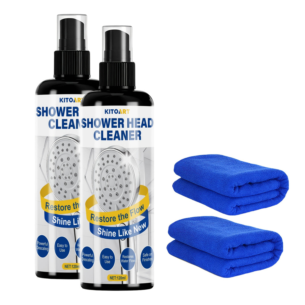 Shower Head & Bathroom Cleaner Spray Gel - No-Scrub No-Wipe Formula, Removes Mineral Deposits & Limescale from Showerheads, Bathtubs, Sinks & Toilets, Works on Glass & Metal, 120ml / 240ml