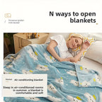 Floral Nap Blanket – Soft Lightweight All-Season Plush Polyester Throw | Blue Cloud & Yellow Flower Design, No Shedding | 3 Sizes