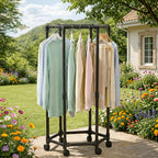 360° Rotating Clothes Rack with Wheels Heavy Duty Metal Hexagonal Garment Organizer for Bedroom Closet Laundry Room