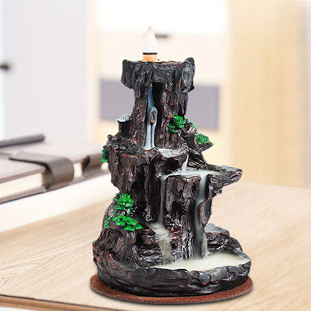 Backflow Incense Burner Waterfall Holder 2-Side Design with 120 Backflow Cones & 30 Incense Sticks - Aromatherapy Ornament for Home Decor, Meditation & Relaxation