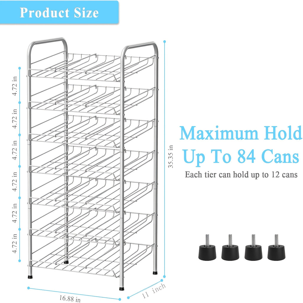 7-Tier Can Rack Organizer for Pantry | Holds 84 Cans Metal Can Dispenser with Adjustable Dividers for Kitchen Cabinet
