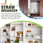 Wooden Straw Holder for Cabinet Door, Adhesive Tumbler Straw Organizer for Kitchen Counter & Cupboard, Acacia Wood Straw Dispenser Storage Container, Housewarming & Holiday Gift