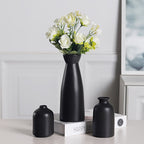 Boho Ceramic Vase Set 3pcs Matte Nordic Minimalist Geometric & Floral Designs, Decorative Vases for Living Room, Entryway, Bookshelf, TV Console & Bathroom Vanity, Holiday & Birthday Gift