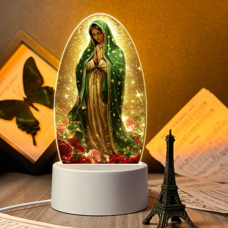 Guadalupe Prayer Night Light with Warm White Glow & Switch Control – Christian Home Decor for Prayer Room, Baptism Gift, Worship Altar & Spiritual Atmosphere