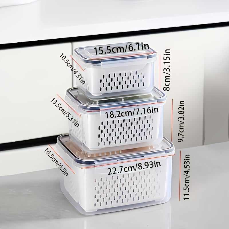 Plastic Food Storage Containers with Drain Baskets & Lids – Leak-Proof Freezer-Safe Reusable Kitchen Boxes for Fruits & Food (6-Piece or 9-Piece Set)