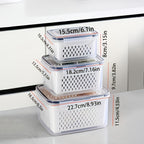 Plastic Food Storage Containers with Drain Baskets & Lids – Leak-Proof Freezer-Safe Reusable Kitchen Boxes for Fruits & Food (6-Piece or 9-Piece Set)