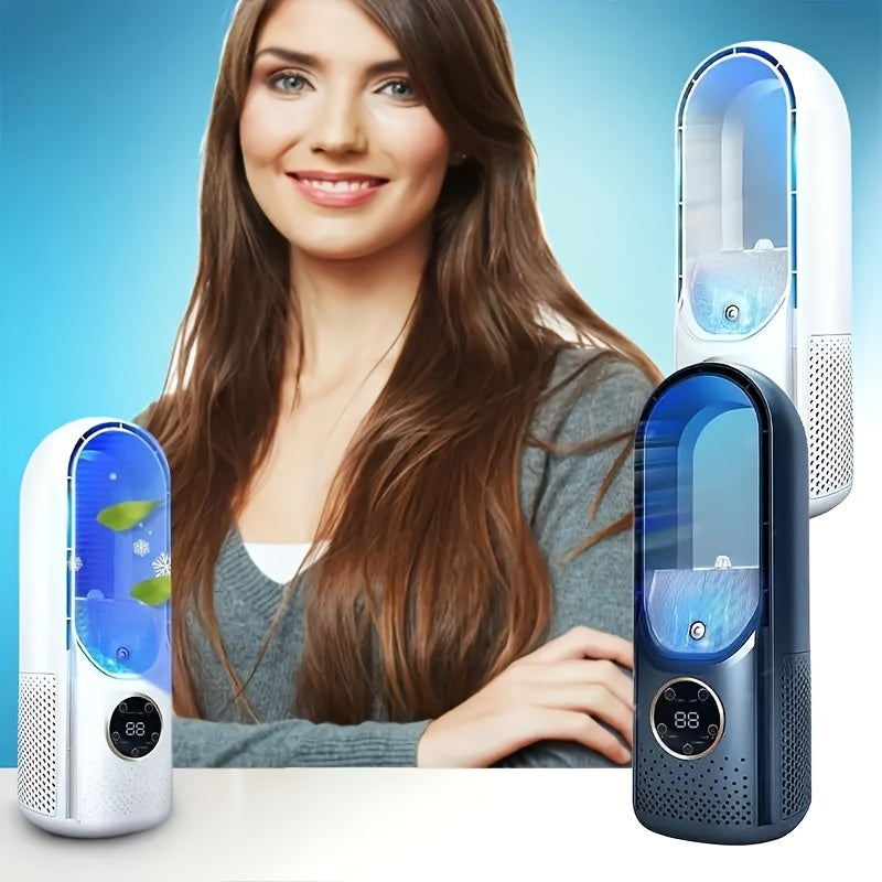 Portable Bladeless Fan with Night Light, 7-Speed Quiet USB Desktop Tower Fan for Bedroom, Office & Home