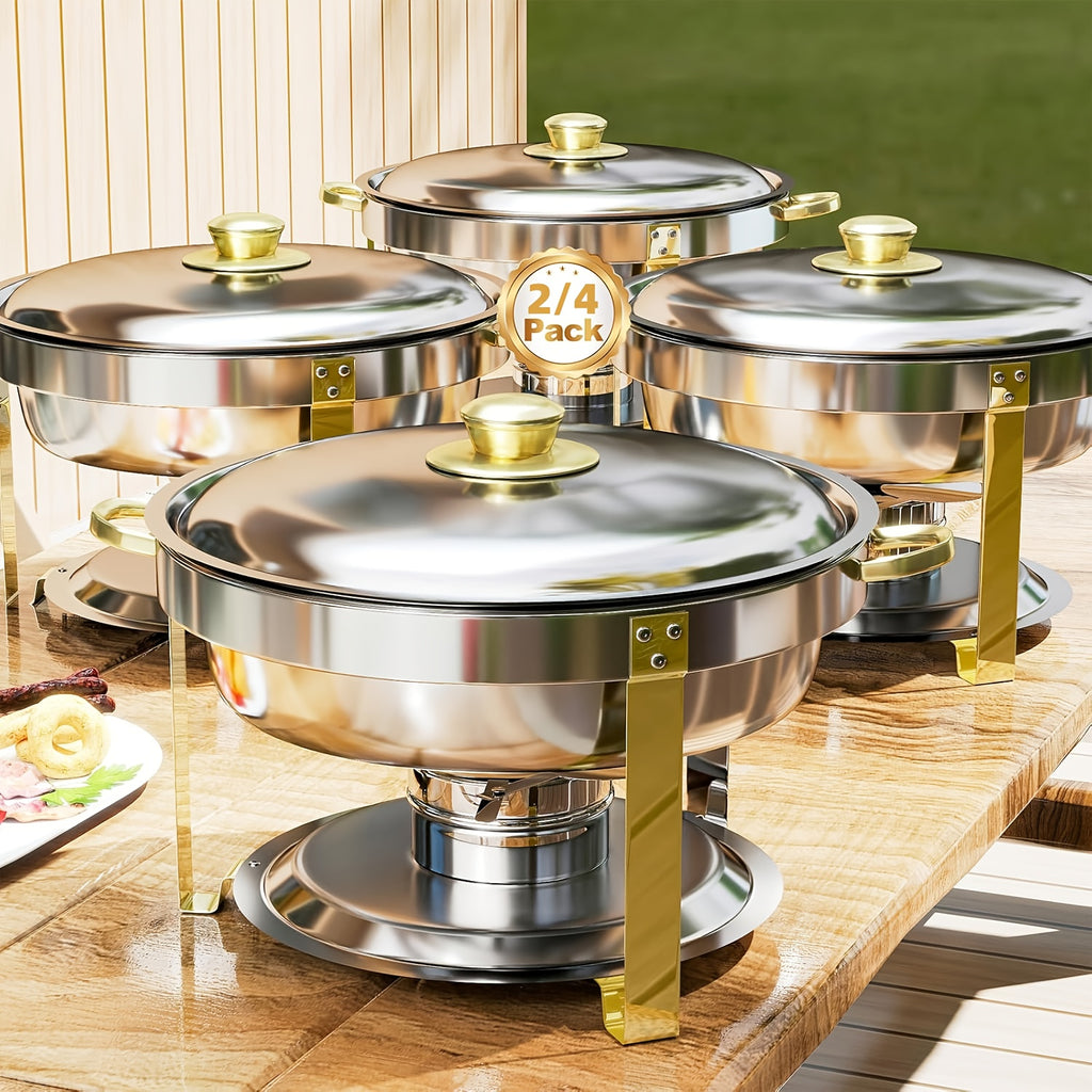 Stainless Steel Chafing Dishes for Buffet Round Food Warmer Set 5-9QT Catering Chafer with Lid for Parties Events Weddings Golden Silver 1 2 4 6 Pack