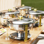 Stainless Steel Chafing Dishes for Buffet Round Food Warmer Set 5-9QT Catering Chafer with Lid for Parties Events Weddings Golden Silver 1 2 4 6 Pack