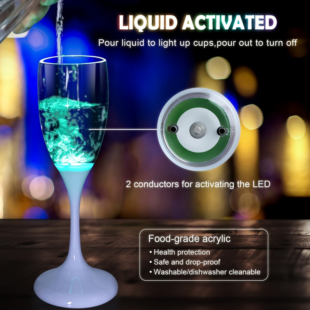LED Light-Up Champagne Flutes – Glow in the Dark Plastic Wine Glasses | Colorful Glowing Party Cups for Birthday, Christmas, Halloween & Weddings | 1pc or 6-Pack