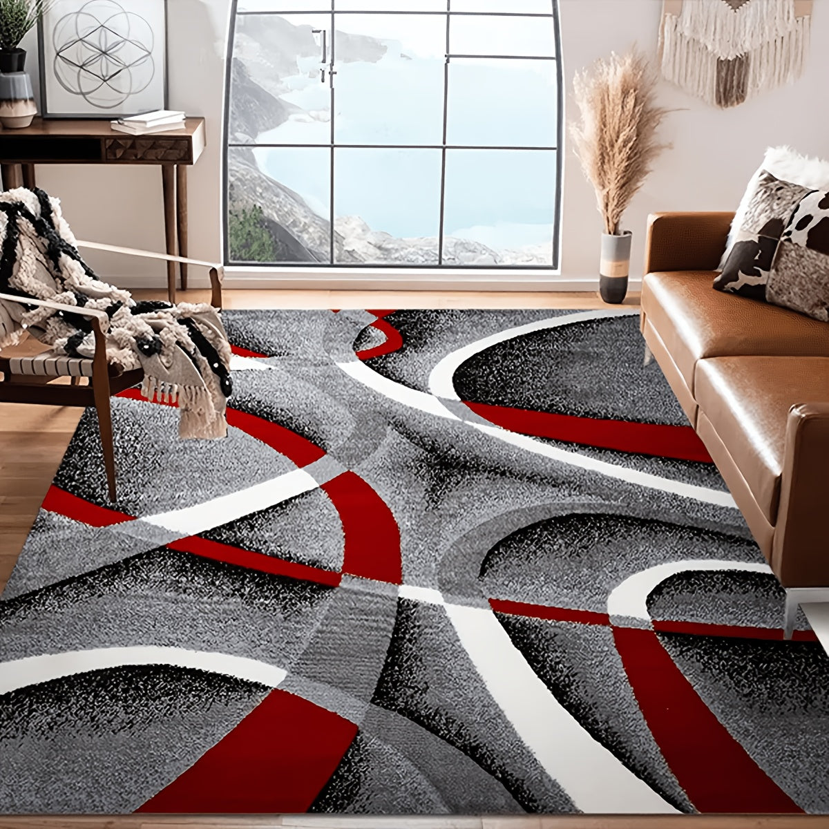 Christmas Area Rug Abstract Geometric Non-Slip Machine Washable – Holiday Decor Accent Rug for Living Room, Bedroom, Kitchen, Dining Room & Outdoor
