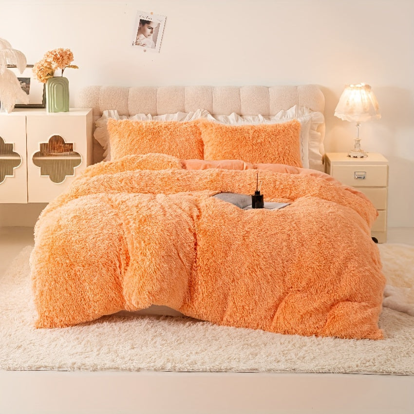 Plush Duvet Cover Set 3 Piece Ultra-Soft Warm Comforter Cover Twin Full Queen King 8 Colors for Bedroom Guest Room Dorm
