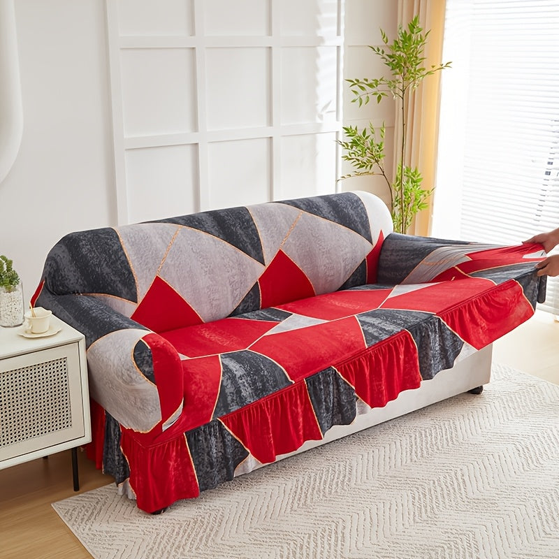 Sofa Cover Slipcover with Printed Skirt – Elastic Pet Anti-Dirt Protection for Living Room, 2/3/4-Seater & Single, All-Purpose Couch Cushion Cover Home Decor