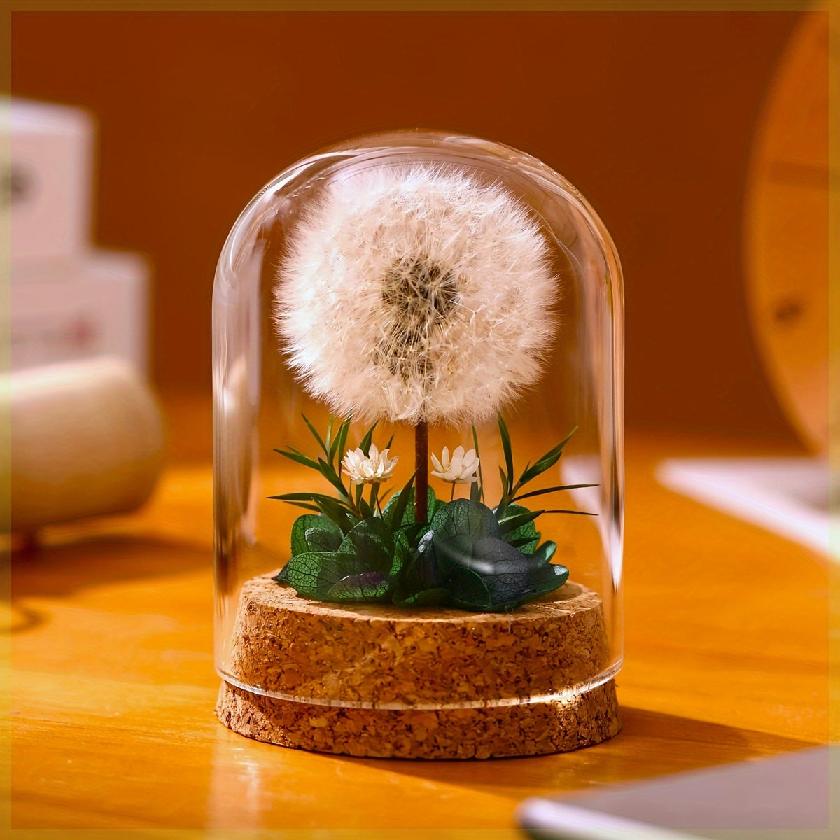 Eternal Dandelion Glass Dome Decoration – Preserved Floral Arrangement in Transparent Display Case, Long-Lasting Keepsake Home & Desk Decor, Perfect Gift for Mother’s Day, Birthday, Christmas & Teacher Appreciation, Red or Pink